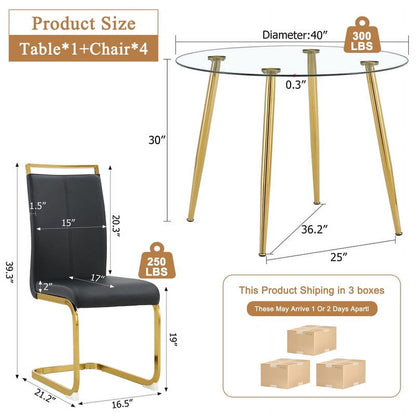 5-Piece Round Glass Dining Set for Four