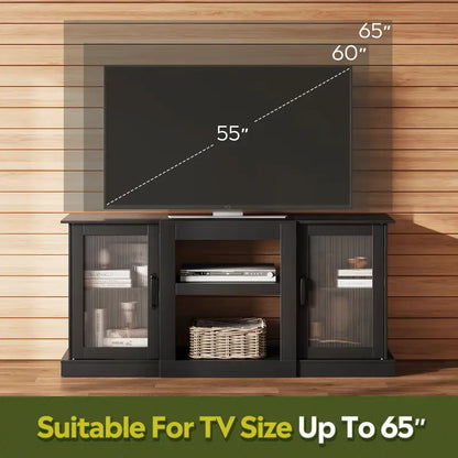 Retro TV Stand for 65 Inch TV, TV Console Cabinet with Storage, Open Shelves Entertainment Center for Living Room.