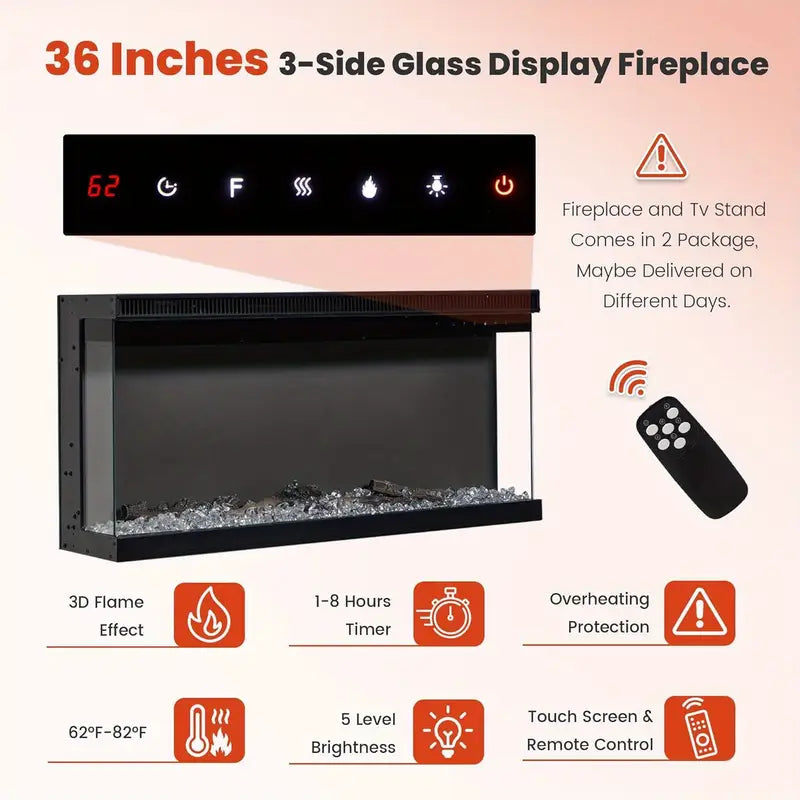 OYEROL 70 Farmhouse Fireplace TV Stand with 36 Electric Fireplace