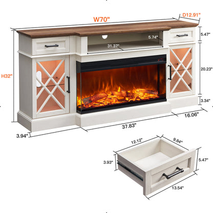 3-Sided Glass Farmhouse Fireplace TV Stand For TVs Up To 80''