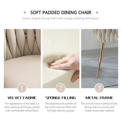Velvet Upholstered Mid Century Modern Dining Chairs, Set of 2