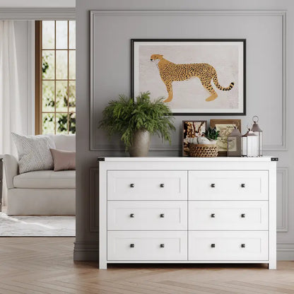Modern 6-drawer wide wooden dresser