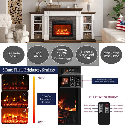 72" Electric Fireplace with Mantel, Modern Fireplace TV Stand for TVs Up to 80"