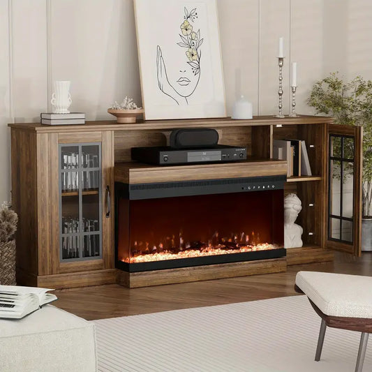 OYEROL 70 Farmhouse Fireplace TV Stand with 36 Electric Fireplace