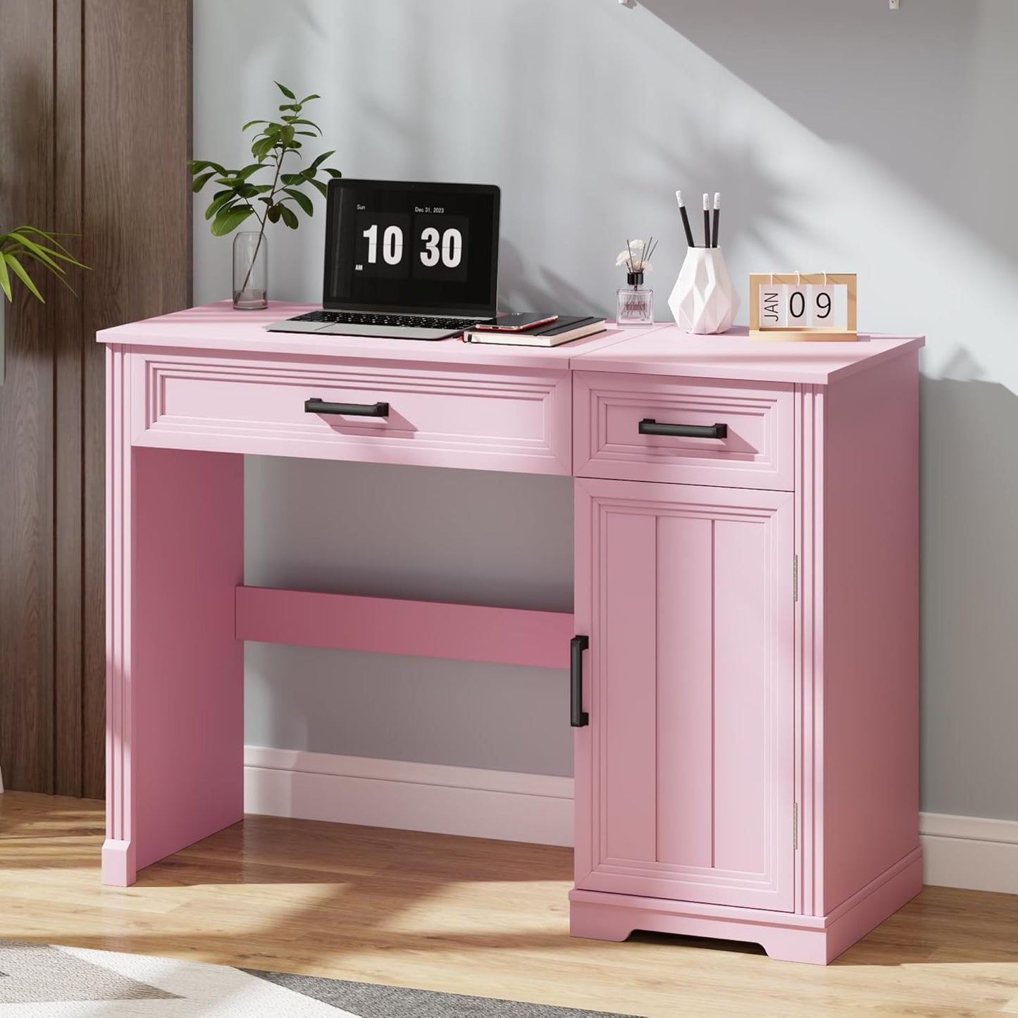 Farmhouse Vanity Desk with Flip Mirror – 43.3"