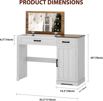 Farmhouse Vanity Desk with Flip Mirror – 43.3"