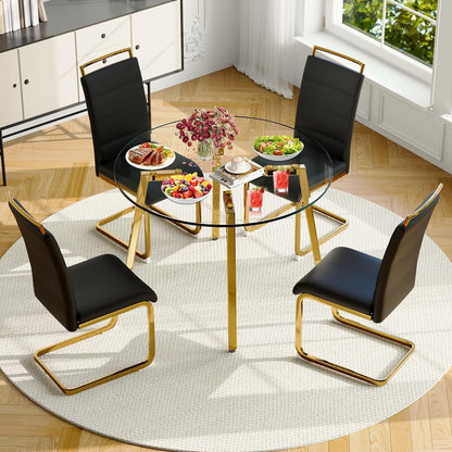 5-Piece Round Glass Dining Set for Four