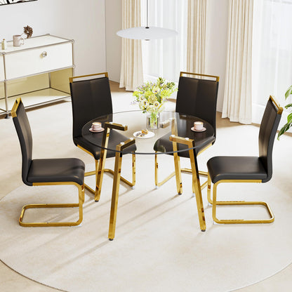 5-Piece Round Glass Dining Set for Four