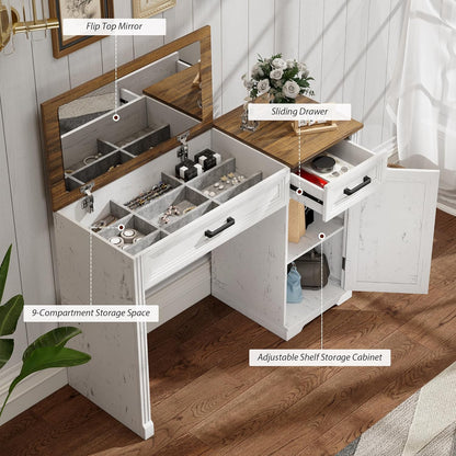 Farmhouse Vanity Desk with Flip Mirror – 43.3"