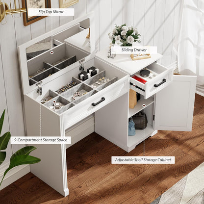 Farmhouse Vanity Desk with Flip Mirror – 43.3"