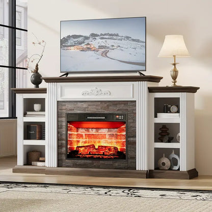 72" Modern Wood Fireplace TV Stand with Built-in 23" Electric Fireplace