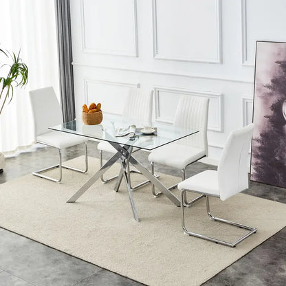 Classic Rectangular Glass Dining Table - Clear Tempered 51.18" with Golden Metal Legs