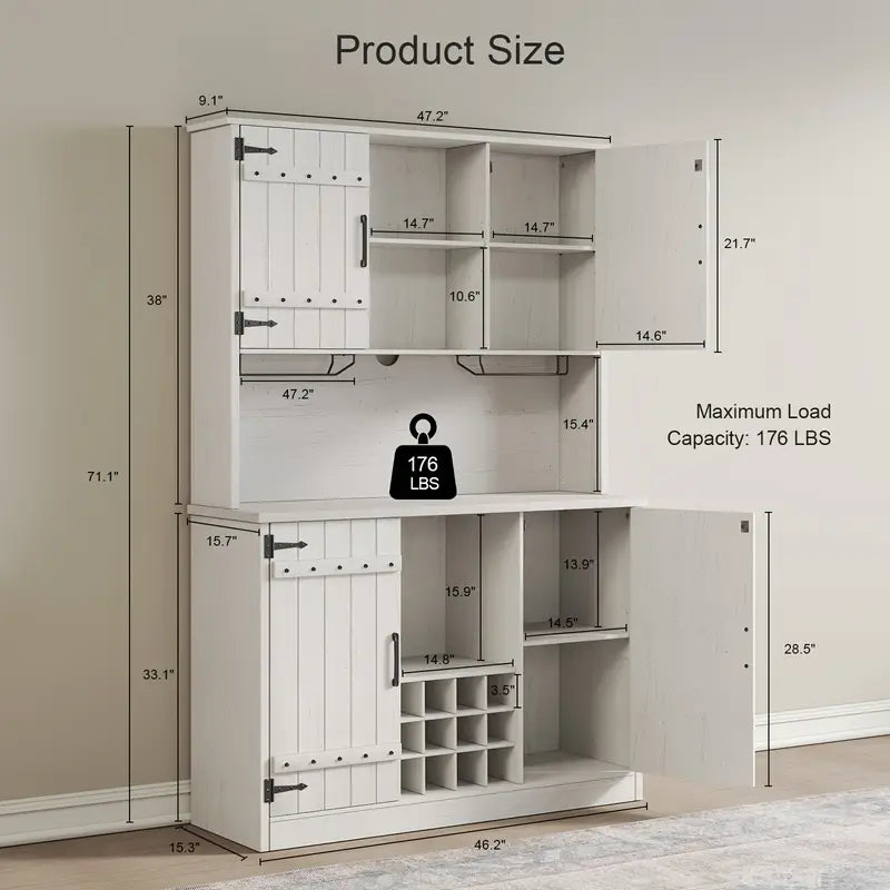 Farmhouse Kitchen Pantry Coffee Bar With Drawers And Wine Rack With Adjustable Shelves