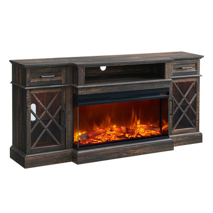 3-Sided Glass Farmhouse Fireplace TV Stand For TVs Up To 80''