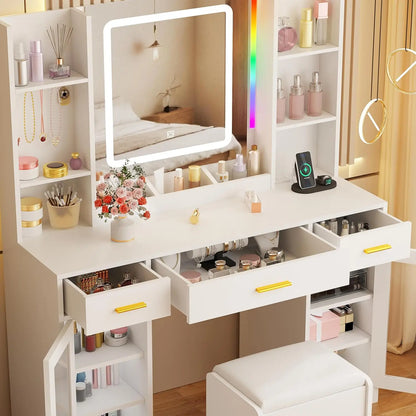 Vanity Desk with Mirror and Lights