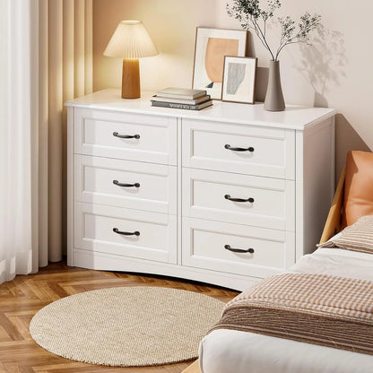 6 Drawer Dresser for Bedroom，47'' Larger Chest of Drawers with Mental Handle