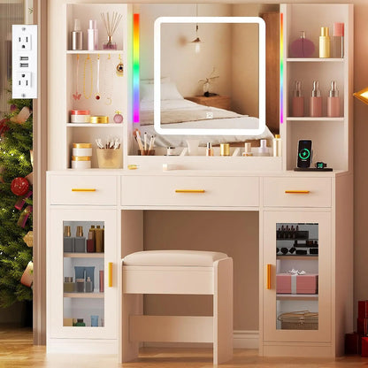 Vanity Desk with Mirror and Lights