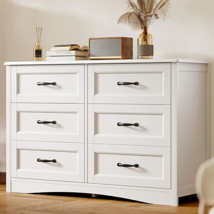 6 Drawer Dresser for Bedroom，47'' Larger Chest of Drawers with Mental Handle