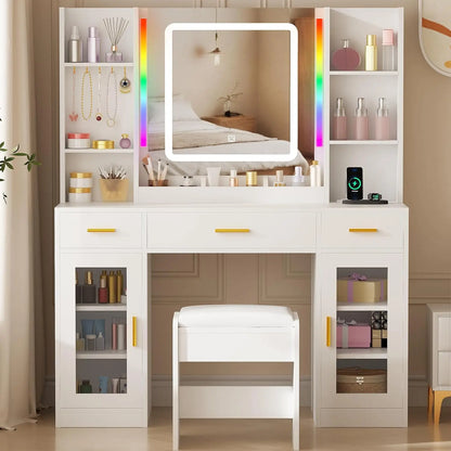 Vanity Desk with Mirror and Lights