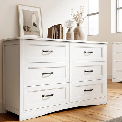 6 Drawer Dresser for Bedroom，47'' Larger Chest of Drawers with Mental Handle