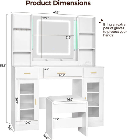 Vanity Desk with Mirror and Lights