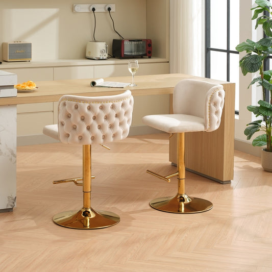 Velvet Swivel Counter Height Stools Set Of 2 Fabric Upholstered Bar Stool Adjustable