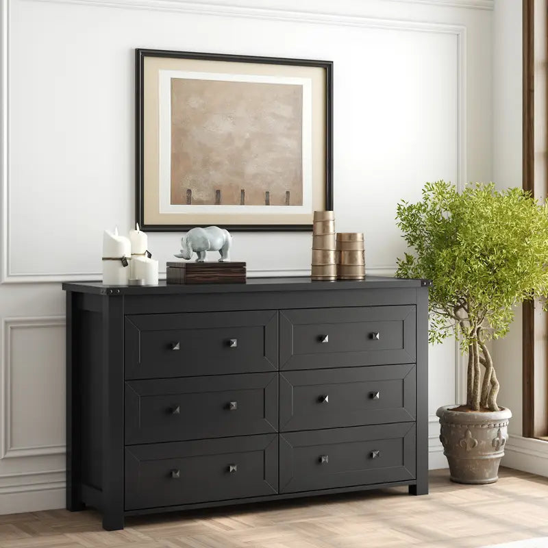 Modern 6-drawer wide wooden dresser