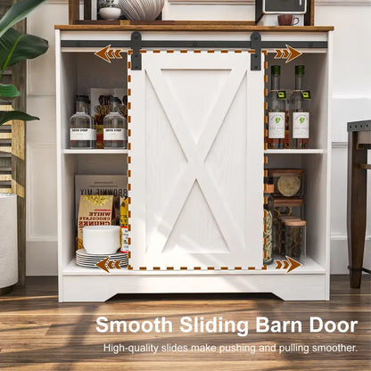 Coffee Bar Cabinet, Indoor Sideboard with 3 Tiers Of Storage And 6 Hook