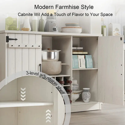 Farmhouse Kitchen Pantry Coffee Bar With Drawers And Wine Rack With Adjustable Shelves