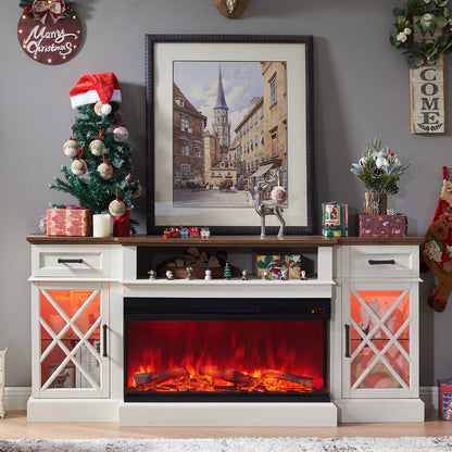 3-Sided Glass Farmhouse Fireplace TV Stand For TVs Up To 80''