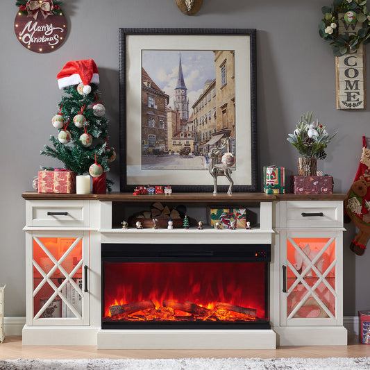 3-Sided Glass Farmhouse Fireplace TV Stand For TVs Up To 80''