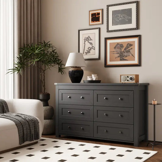 Modern 6-drawer wide wooden dresser