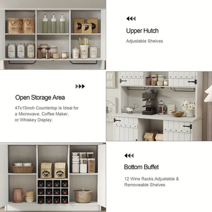 Farmhouse Kitchen Pantry Coffee Bar With Drawers And Wine Rack With Adjustable Shelves