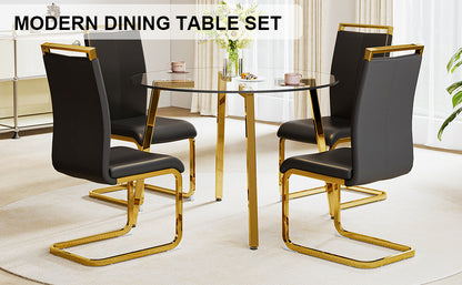 5-Piece Round Glass Dining Set for Four