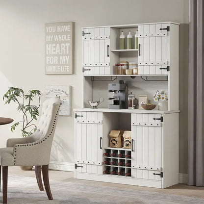 Farmhouse Kitchen Pantry Coffee Bar With Drawers And Wine Rack With Adjustable Shelves