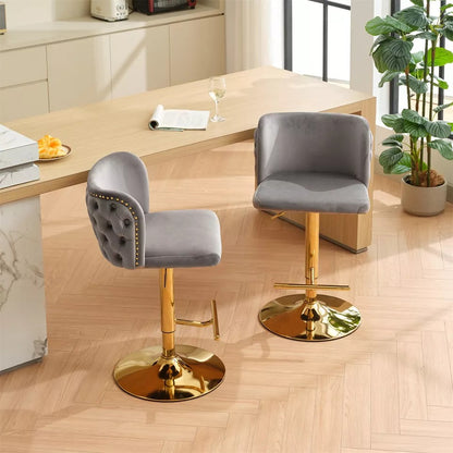 Velvet Swivel Counter Height Stools Set Of 2 Fabric Upholstered Bar Stool Adjustable