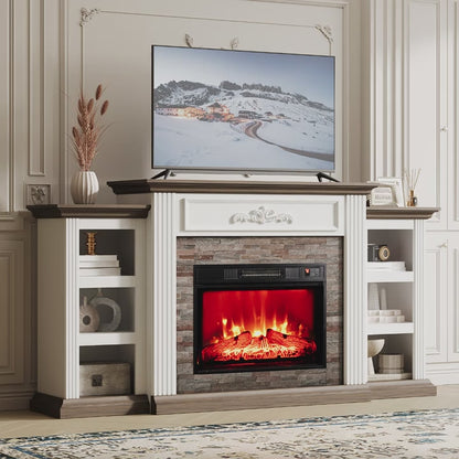 72" Modern Wood Fireplace TV Stand with Built-in 23" Electric Fireplace