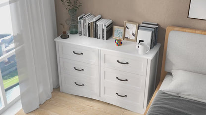 6 Drawer Dresser for Bedroom，47'' Larger Chest of Drawers with Mental Handle