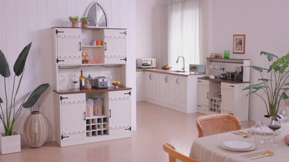 Farmhouse Kitchen Pantry Coffee Bar With Drawers And Wine Rack With Adjustable Shelves