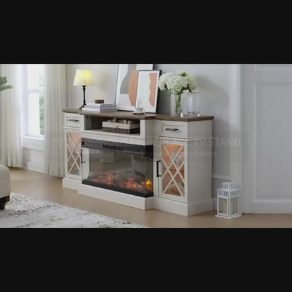 3-Sided Glass Farmhouse Fireplace TV Stand For TVs Up To 80''