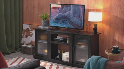 Retro TV Stand for 65 Inch TV, TV Console Cabinet with Storage, Open Shelves Entertainment Center for Living Room.